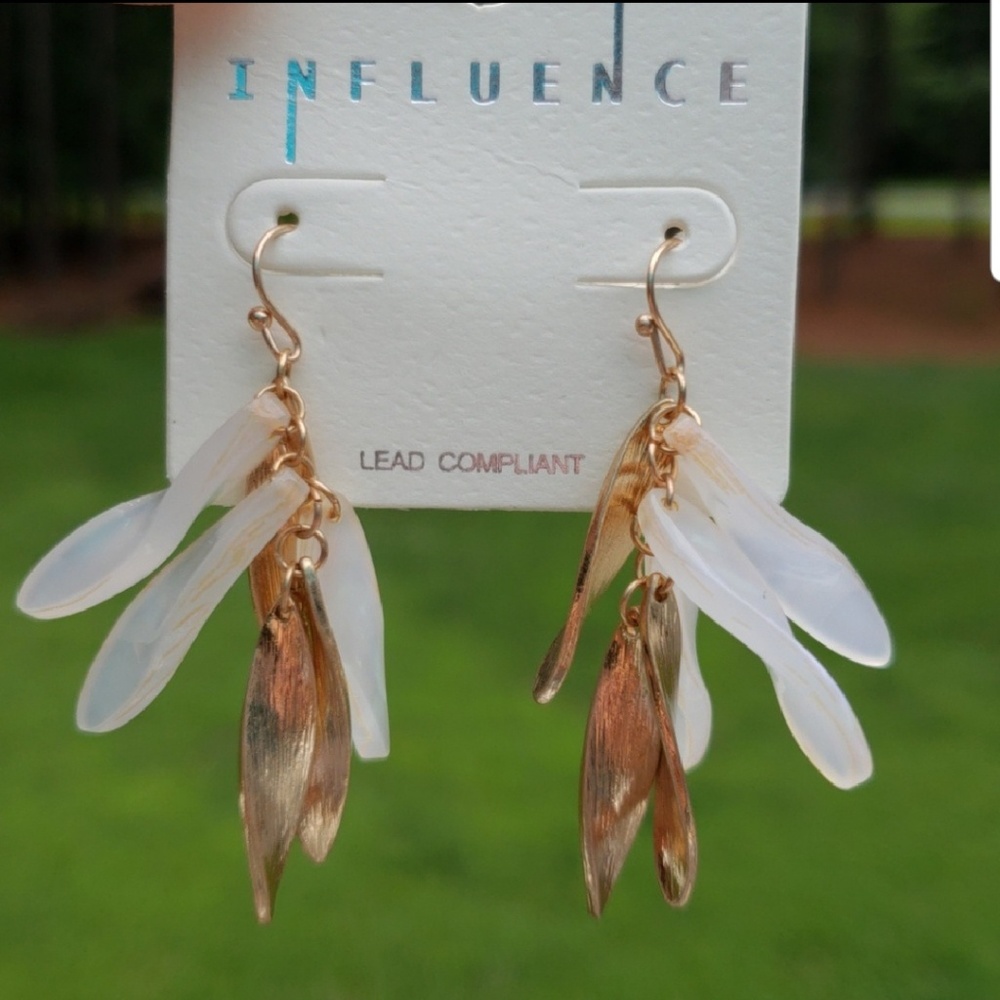 Metal & Ivory Acetate Dangle Earrings